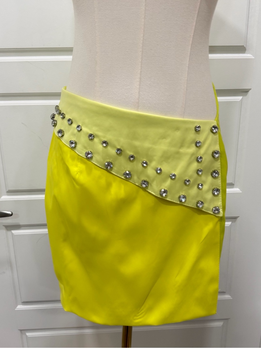 3PC Lime Yellow Rhinestone Embellished Blazer, Bralette & Mini Skirt Set NWT - Picture 4 of 12